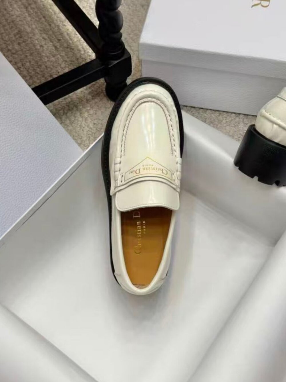 Dior White Leather Slip-On Lug Sole Loafers - Picture 5 of 6